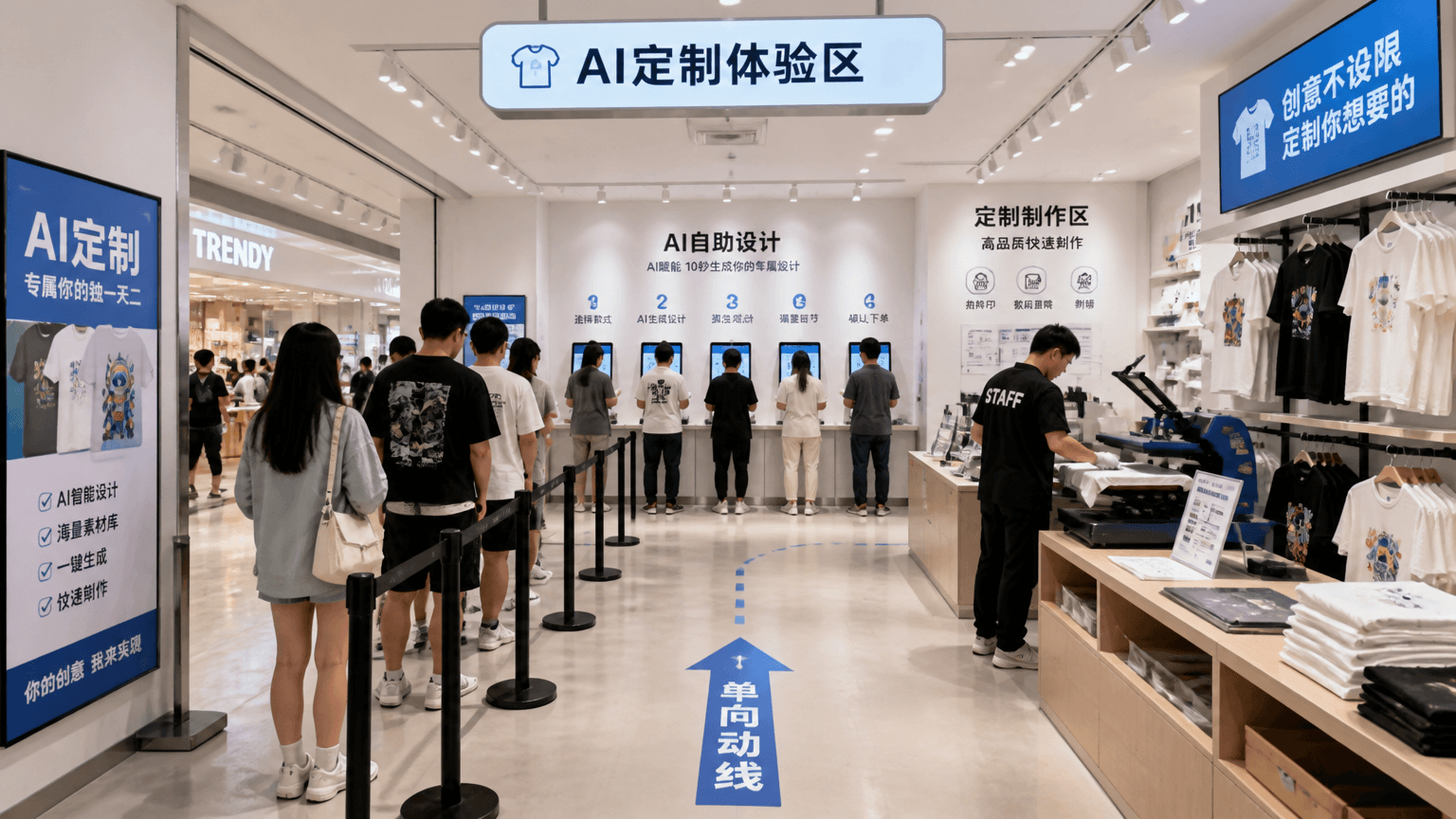 门店引入AI定制设备后定制区域如何布局才能破解高峰期排队拥堵