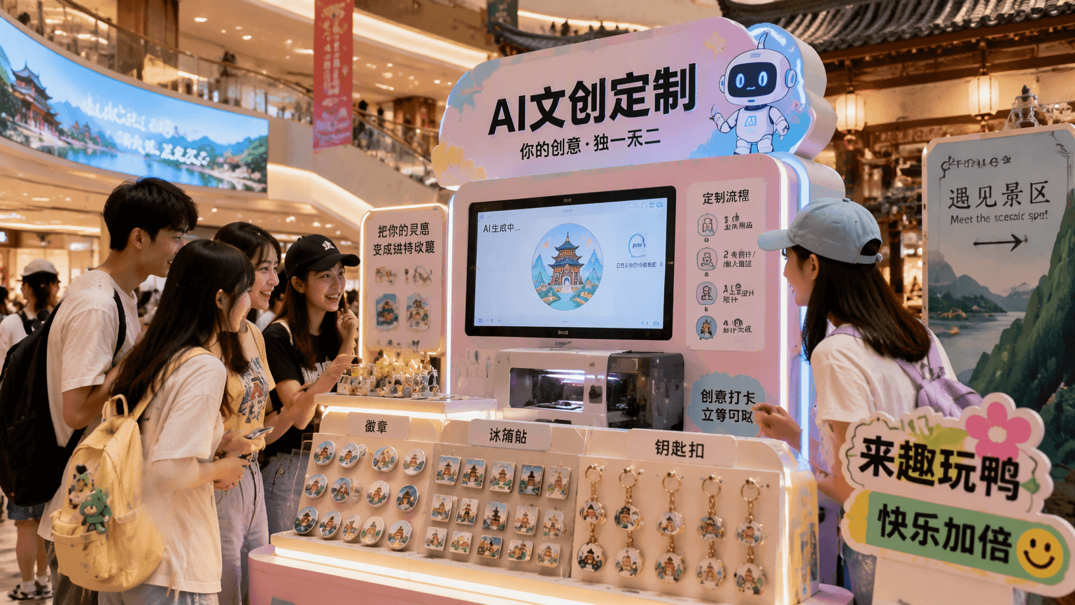 爱定智AI文创定制摊位走进商场与景区，逛街也能即时制作个性周边