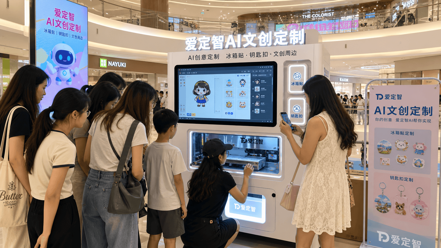 爱定智AI文创定制设备赋能商场与景区,现场即时制作减少款式更新压力