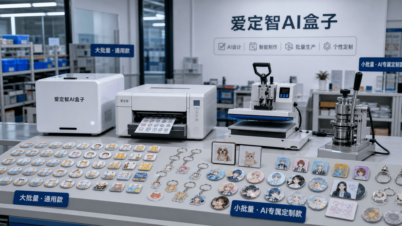 爱定智AI盒子即时制作徽章冰箱贴,大批量通用与AI专属并行
