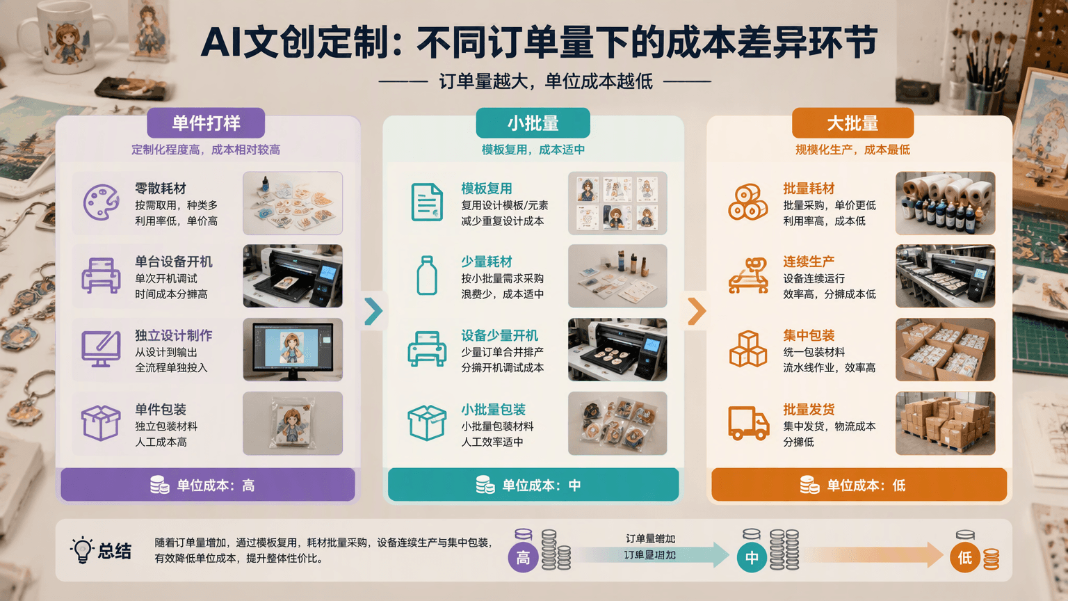 爱定智AI文创定制单件打样小批量大批量成本差异主要环节全解析