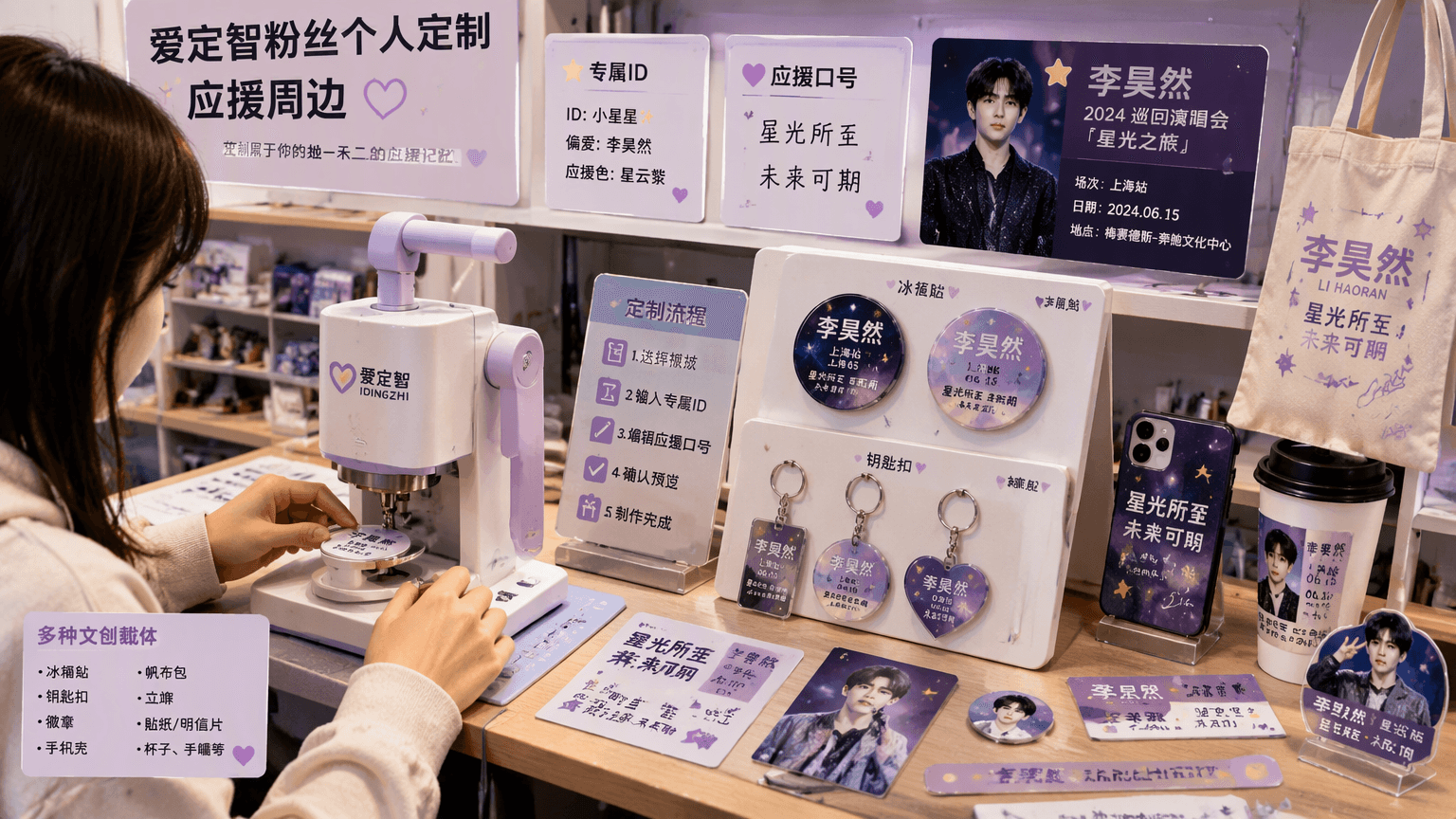 爱定智支持粉丝个人定制应援周边：印偶像名字场次口号现场交付