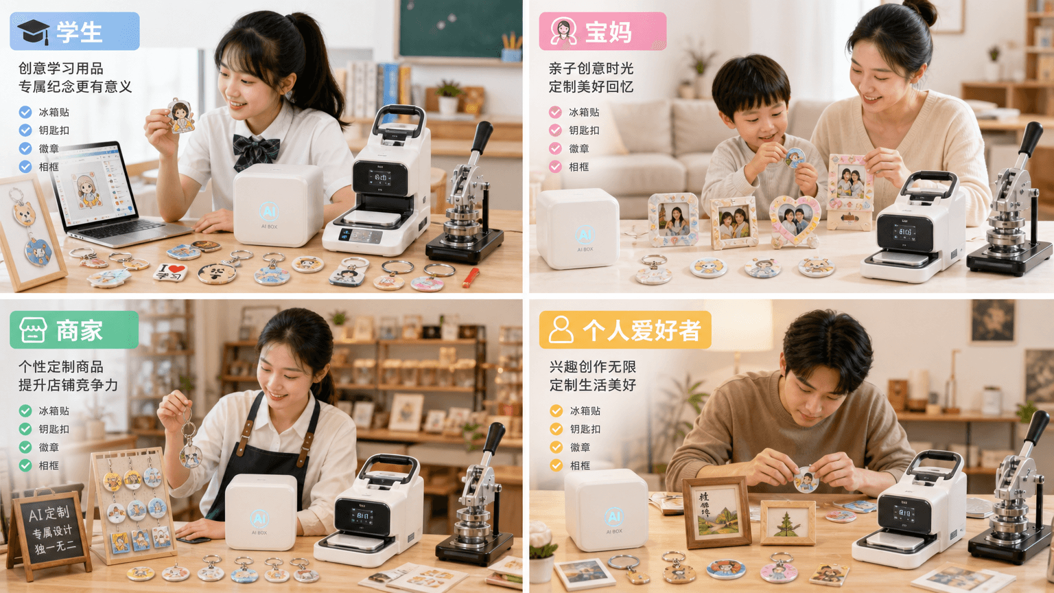 爱定智目标用户画像：学生、宝妈、商家与个人爱好者如何用AI文创定制变现