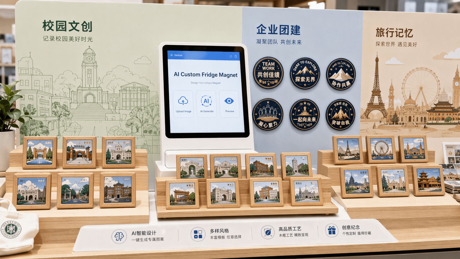 AI文创定制新动态:木质冰箱贴成文旅景区校园企业礼物热门选择